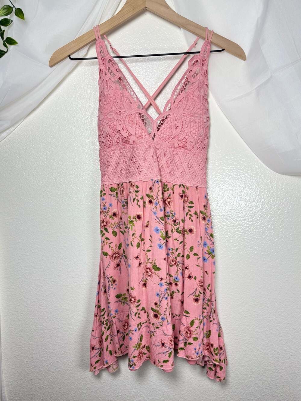 Pink Crochet Lace Fairy Floral Nymph Mini Skirt Dress